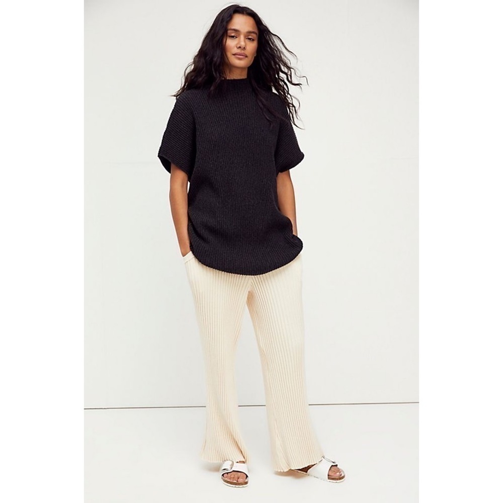 Free People FP Beach Dress Mango Sweater Mini Oversized Ribbed Knit Black M